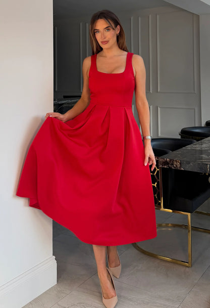 Erica Square Neck Pleated Midi Dress