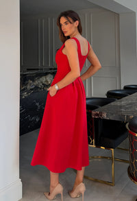 Erica Square Neck Pleated Midi Dress