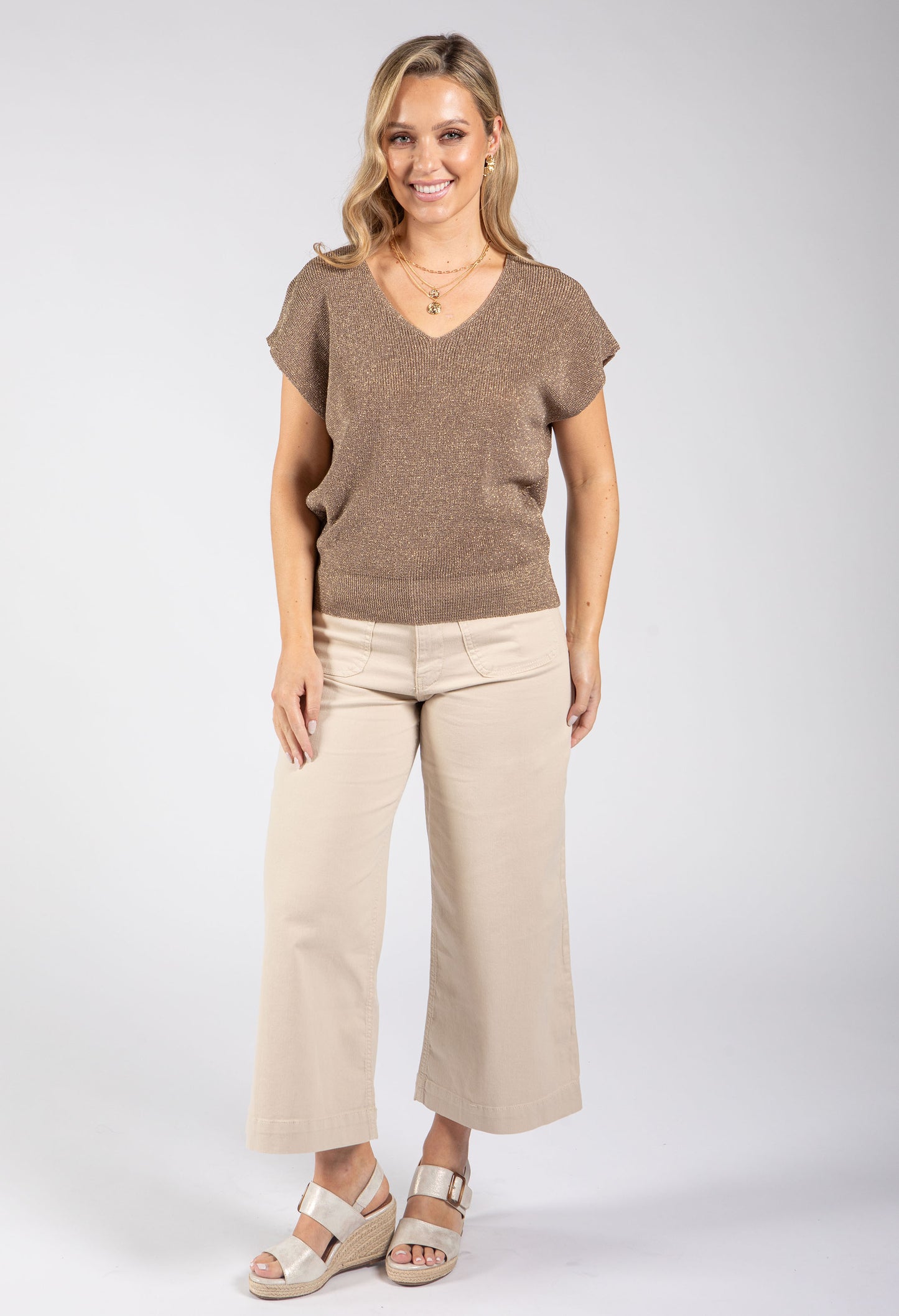 Lurex Knit Short Sleeve Top