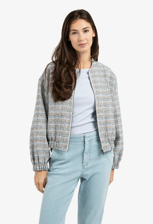 Short bouclé jacket with elasticated cuffs and hem