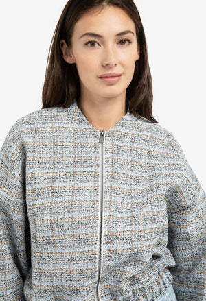 Short bouclé jacket with elasticated cuffs and hem