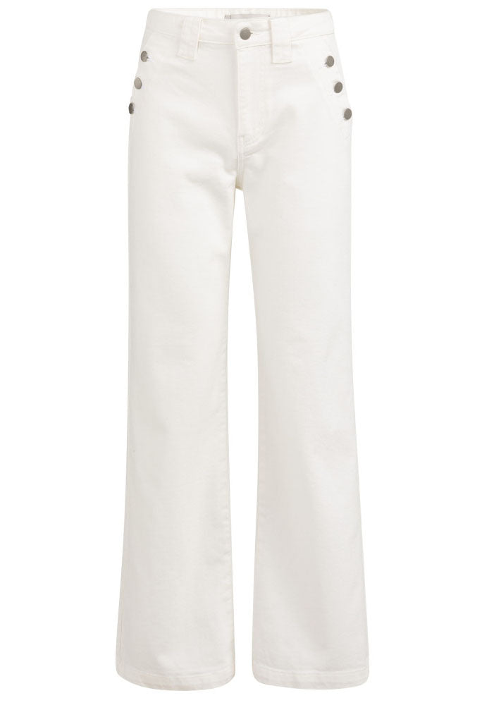 Button Detail Wide Leg Jeans