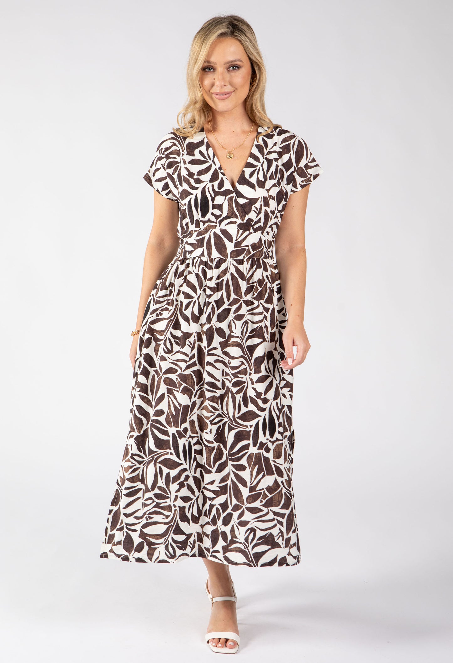 Kiki Leaf Print Midi Dress