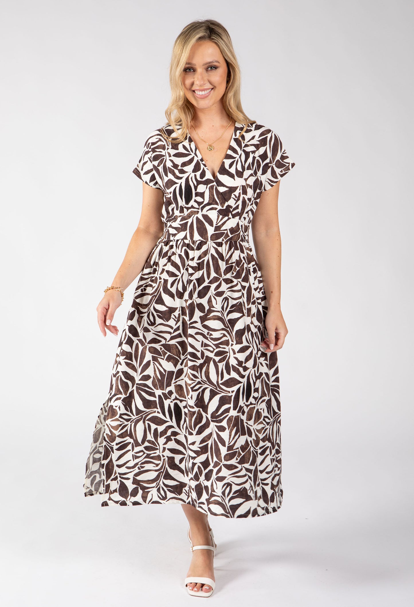 Kiki Leaf Print Midi Dress