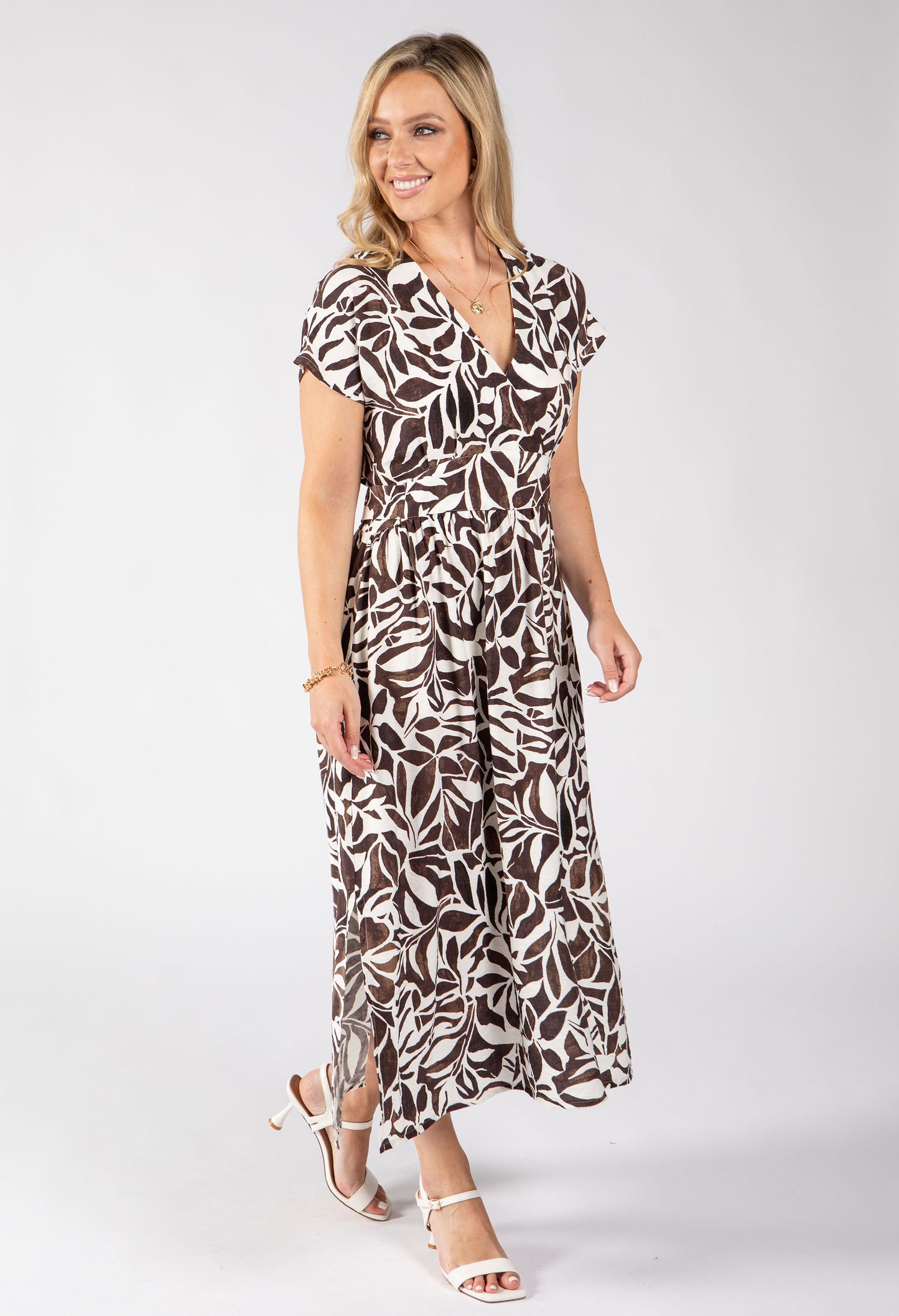 Kiki Leaf Print Midi Dress
