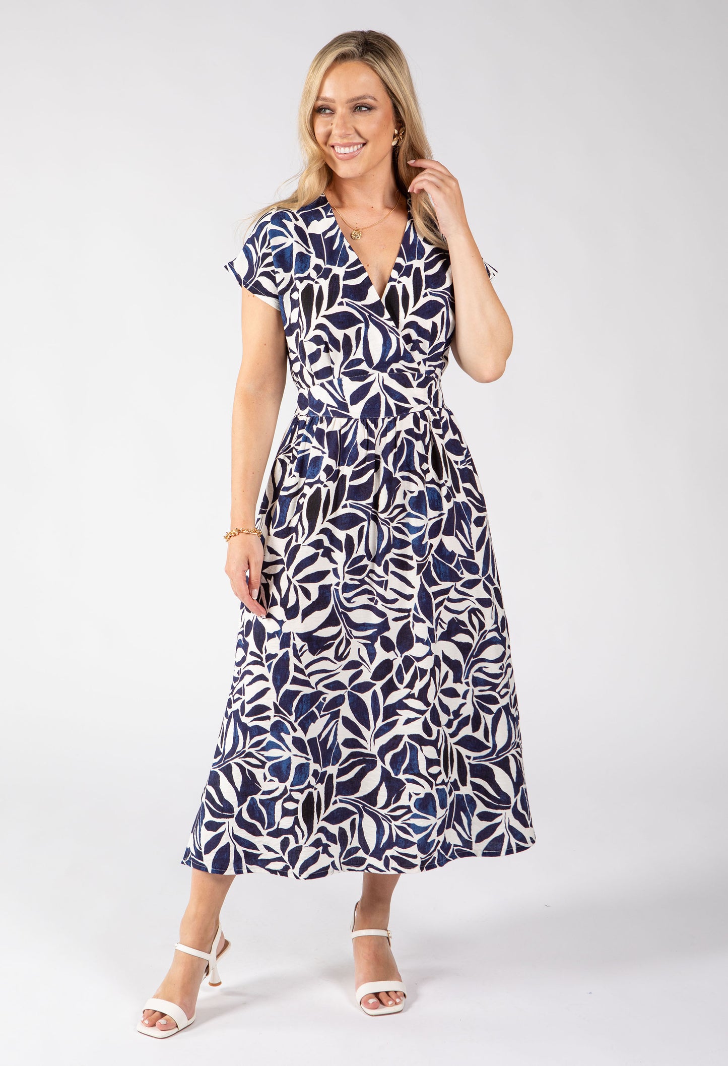 Kiki Leaf Print Midi Dress