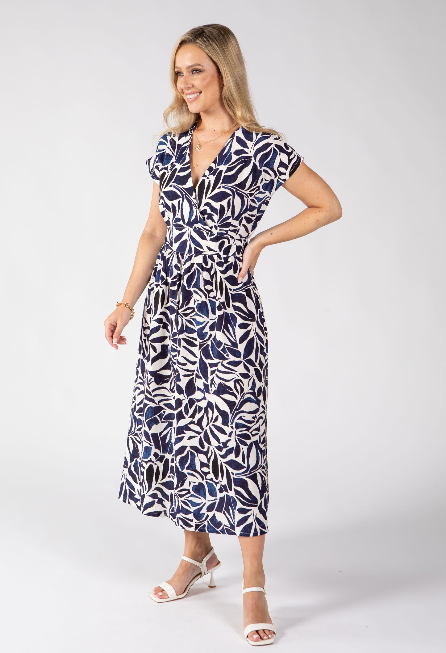 Kiki Leaf Print Midi Dress