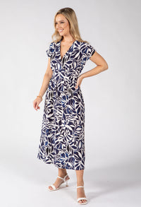 Kiki Leaf Print Midi Dress