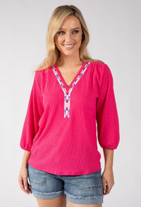 Brielle Aztec Trim Blouse