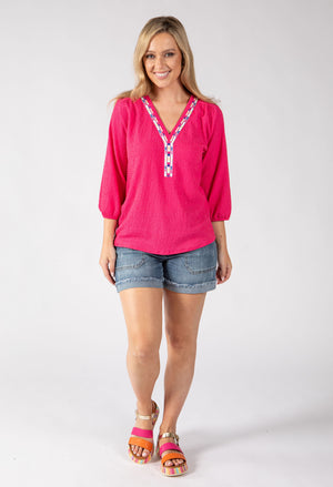 Brielle Aztec Trim Blouse