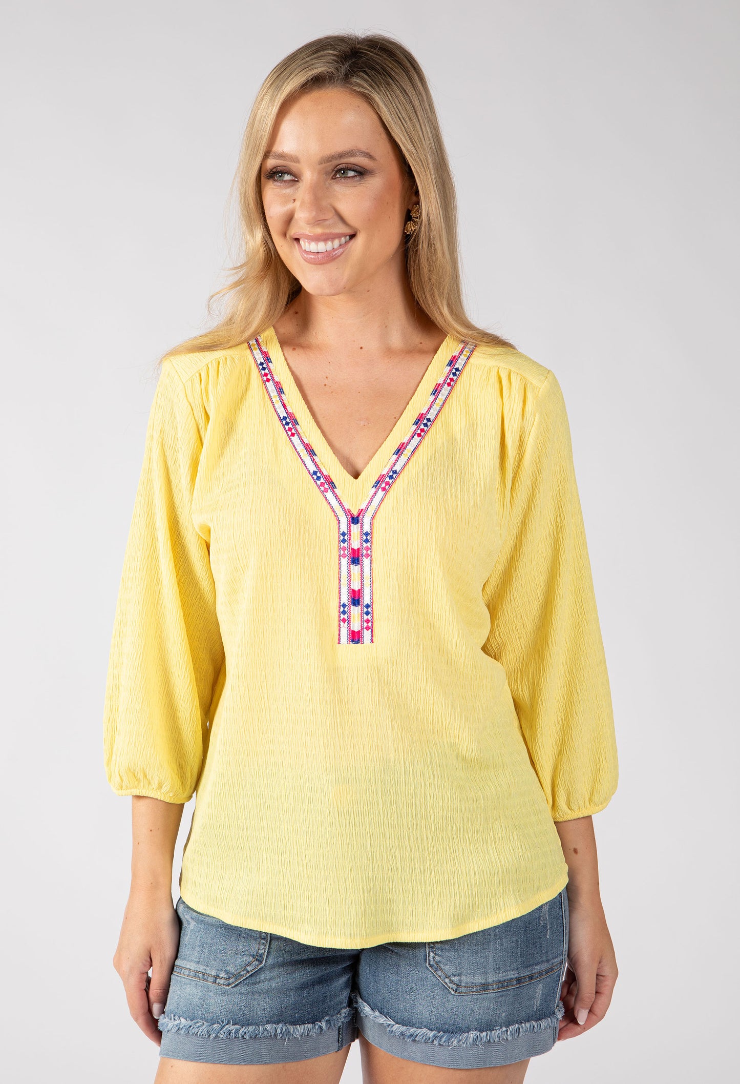 Brielle Aztec Trim Blouse