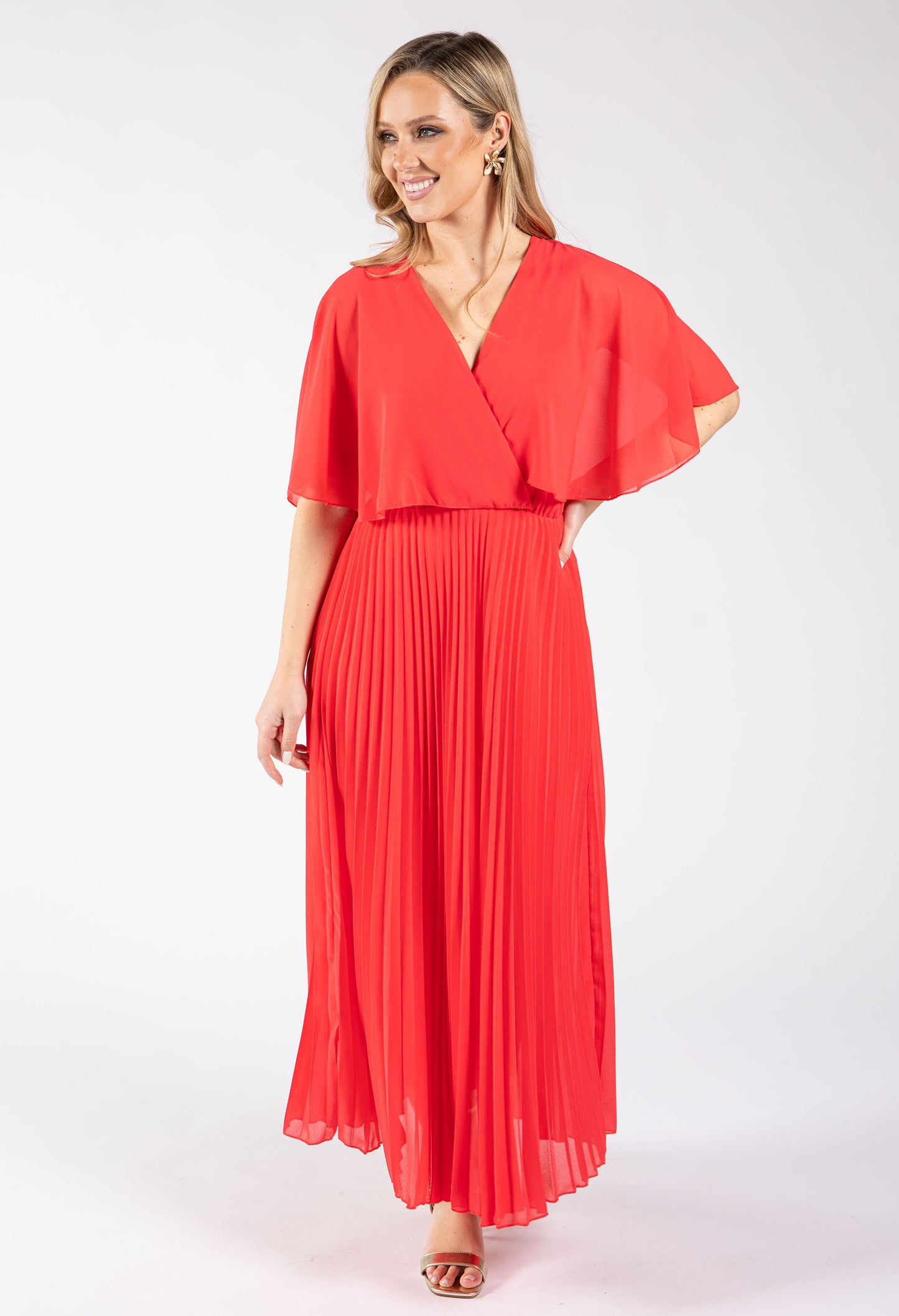 Olivia Plisse Pleated Wrap Midi Dress