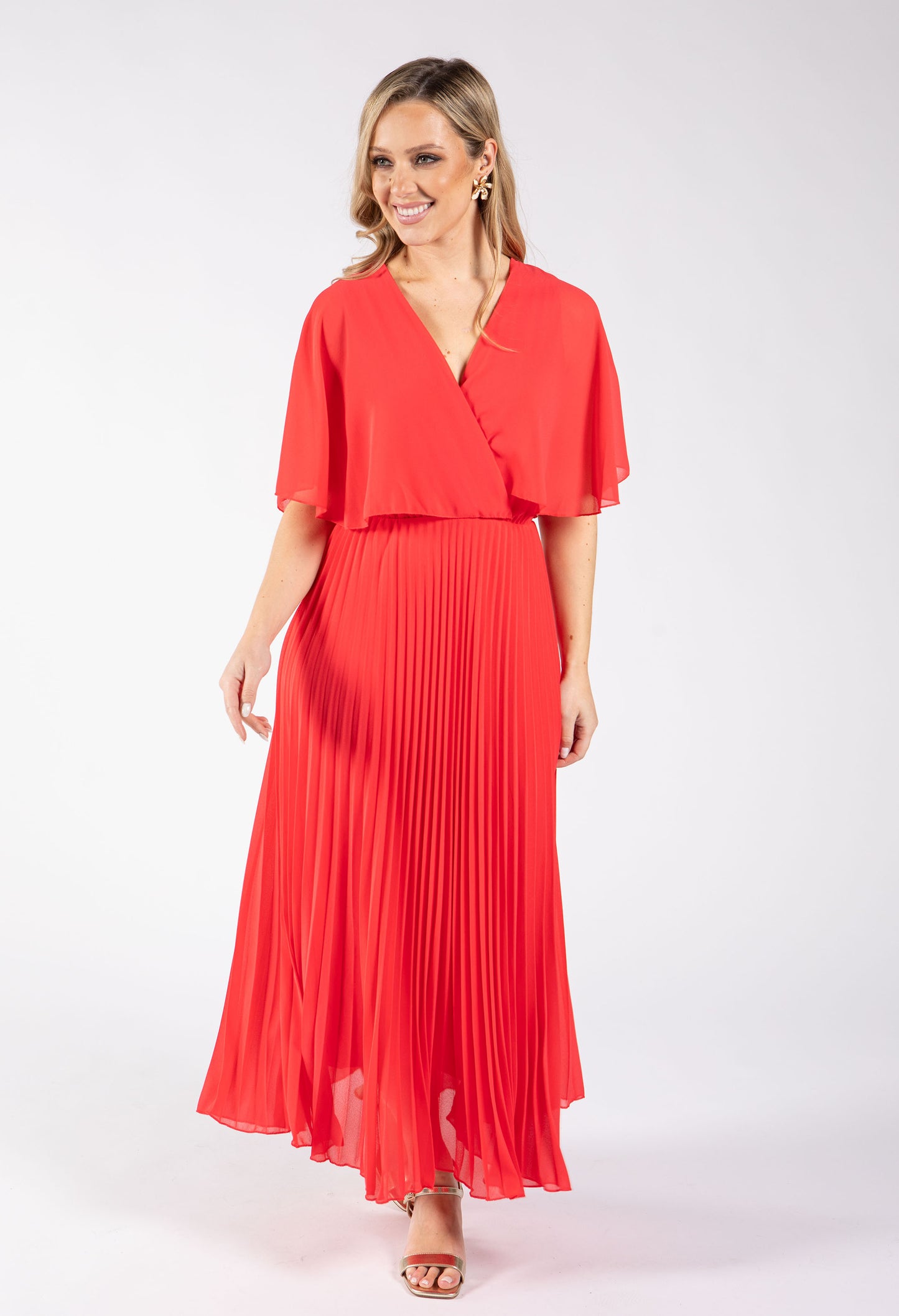 Olivia Plisse Pleated Wrap Midi Dress