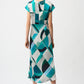Abstract Boat-neck Midi Dress