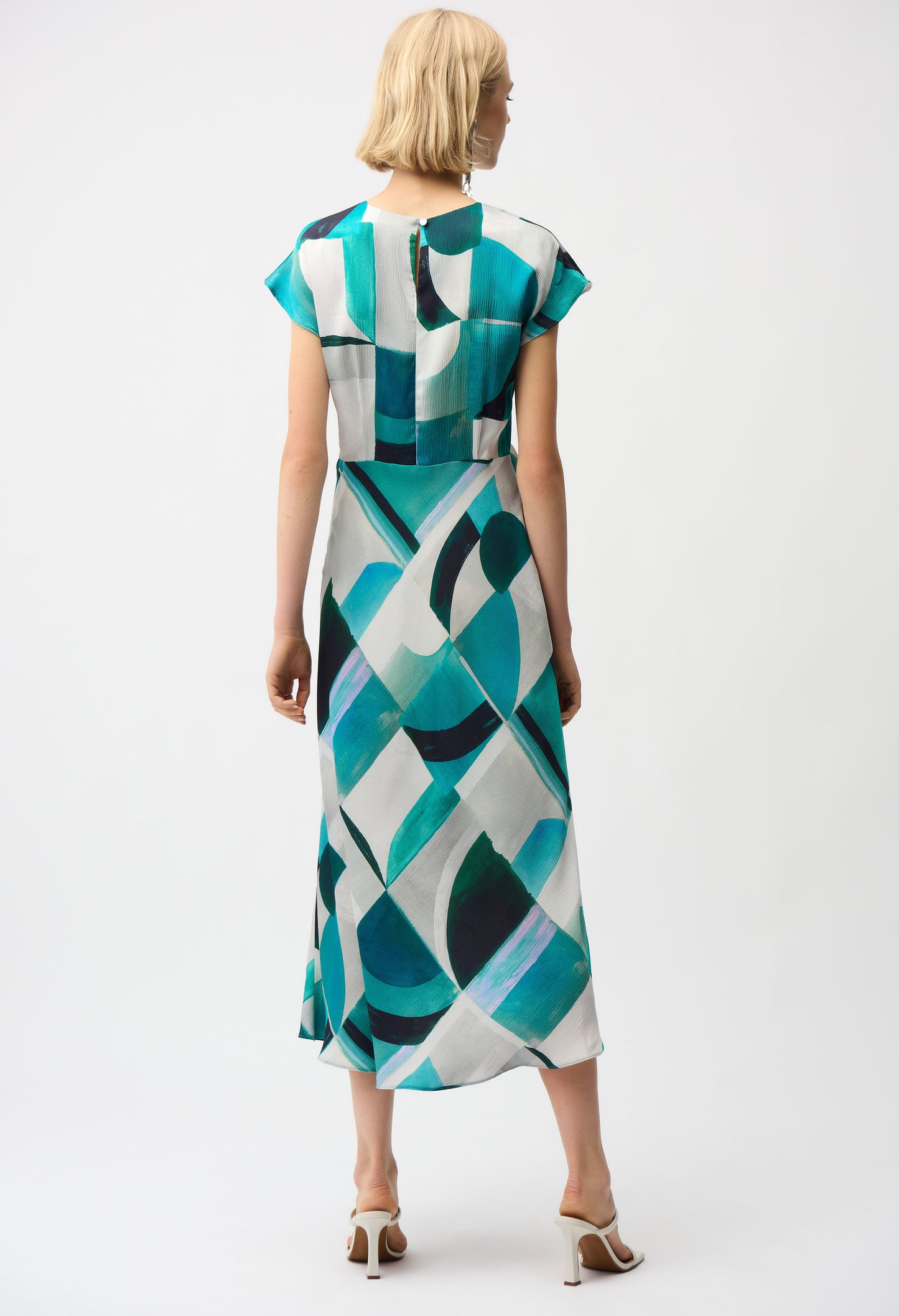 Abstract Boat-neck Midi Dress