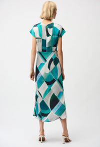 Abstract Boat-neck Midi Dress