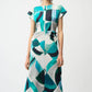 Abstract Boat-neck Midi Dress