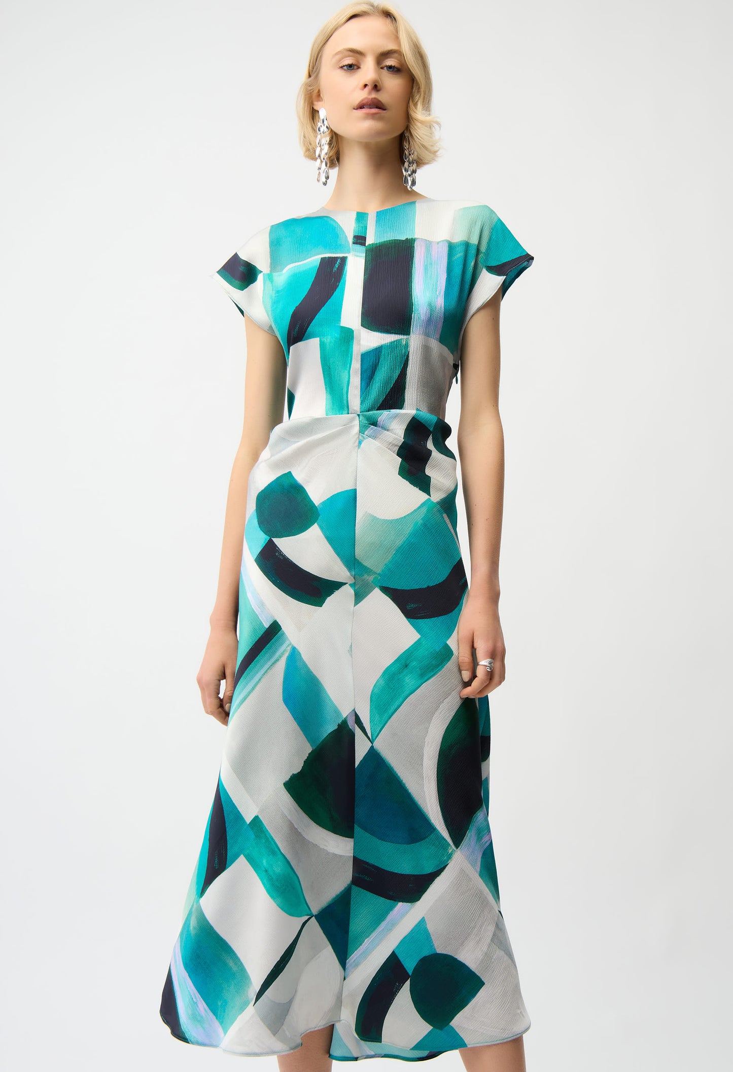 Abstract Boat-neck Midi Dress