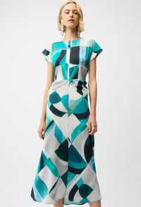Abstract Boat-neck Midi Dress