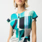 Abstract Boat-neck Midi Dress
