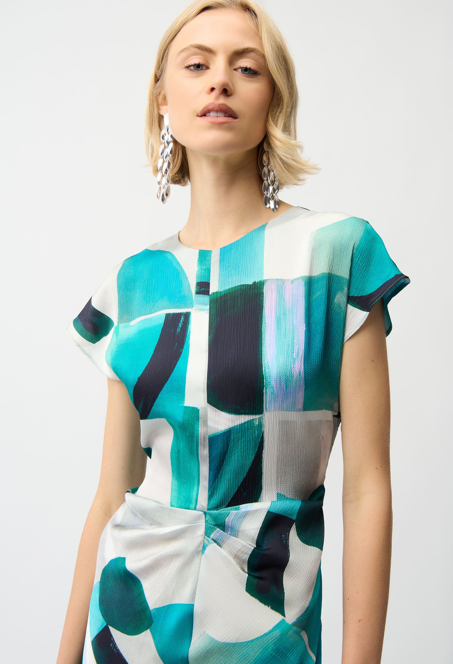 Abstract Boat-neck Midi Dress