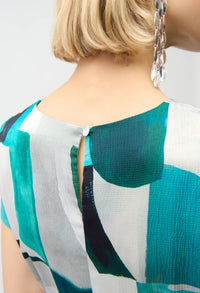 Abstract Boat-neck Midi Dress