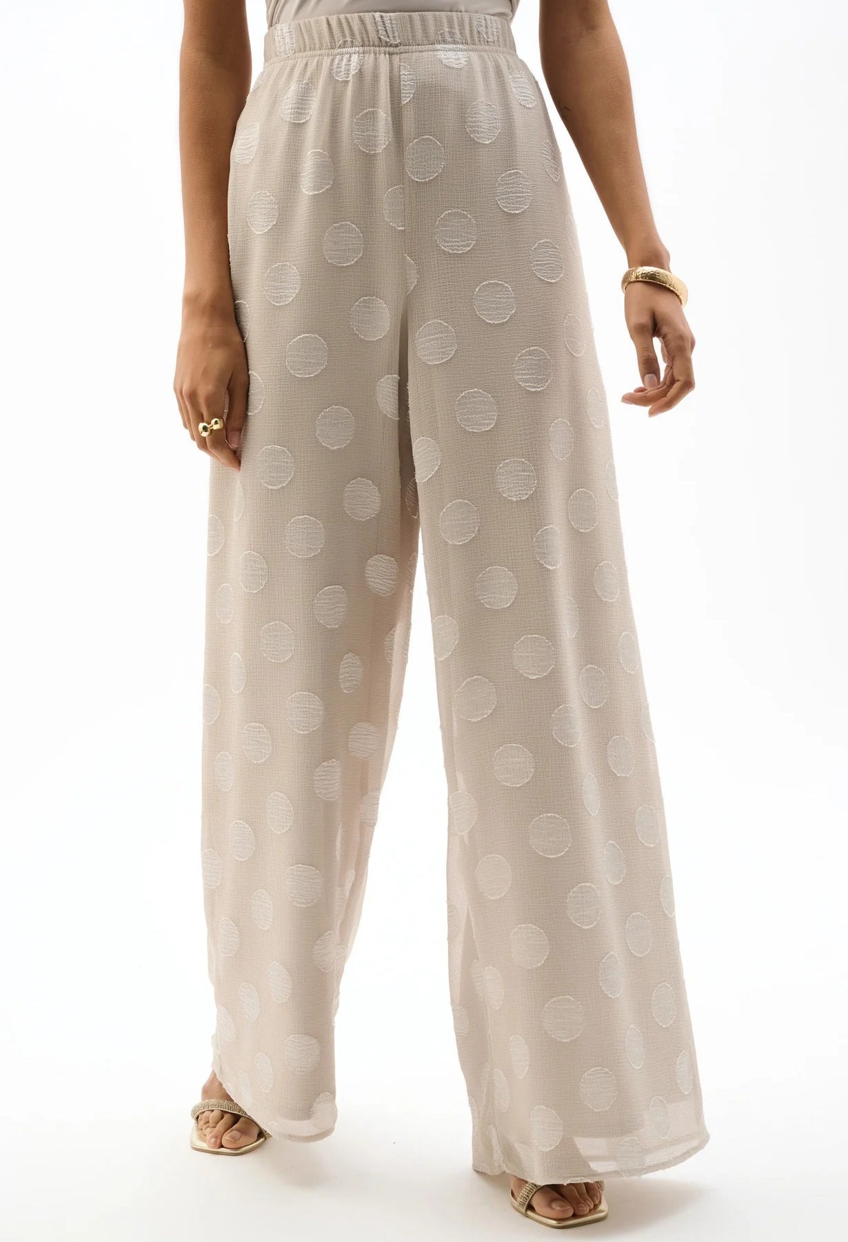 Chiffon Jacquard Dot Print Wide Trousers
