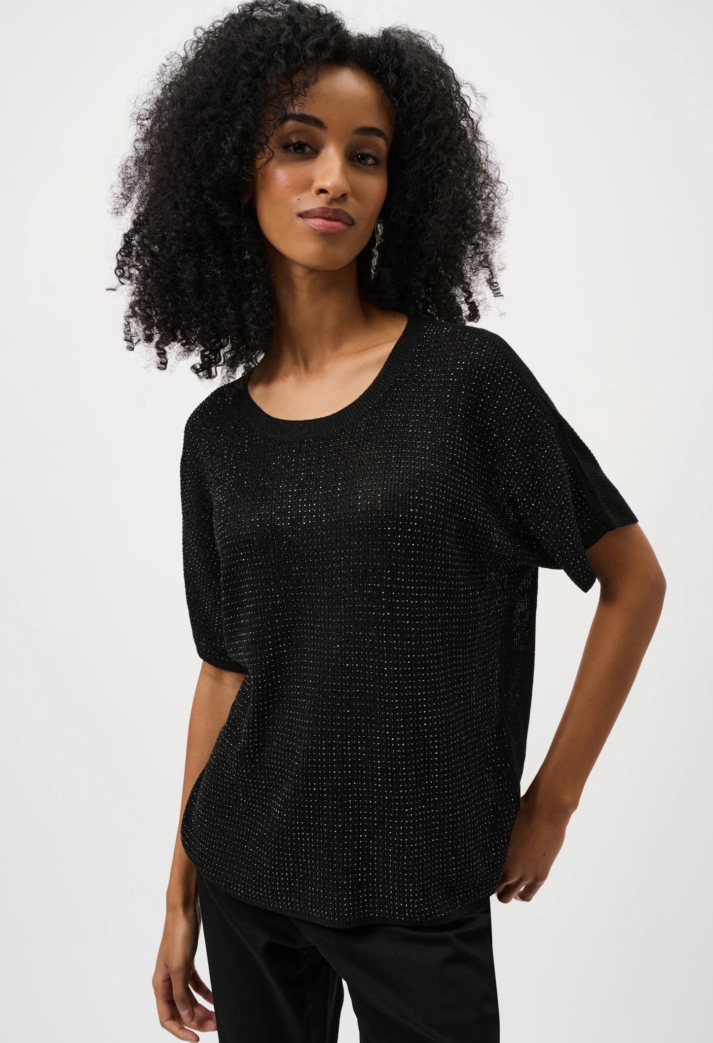 Metallic Knitted T-shirt with Rhinestones
