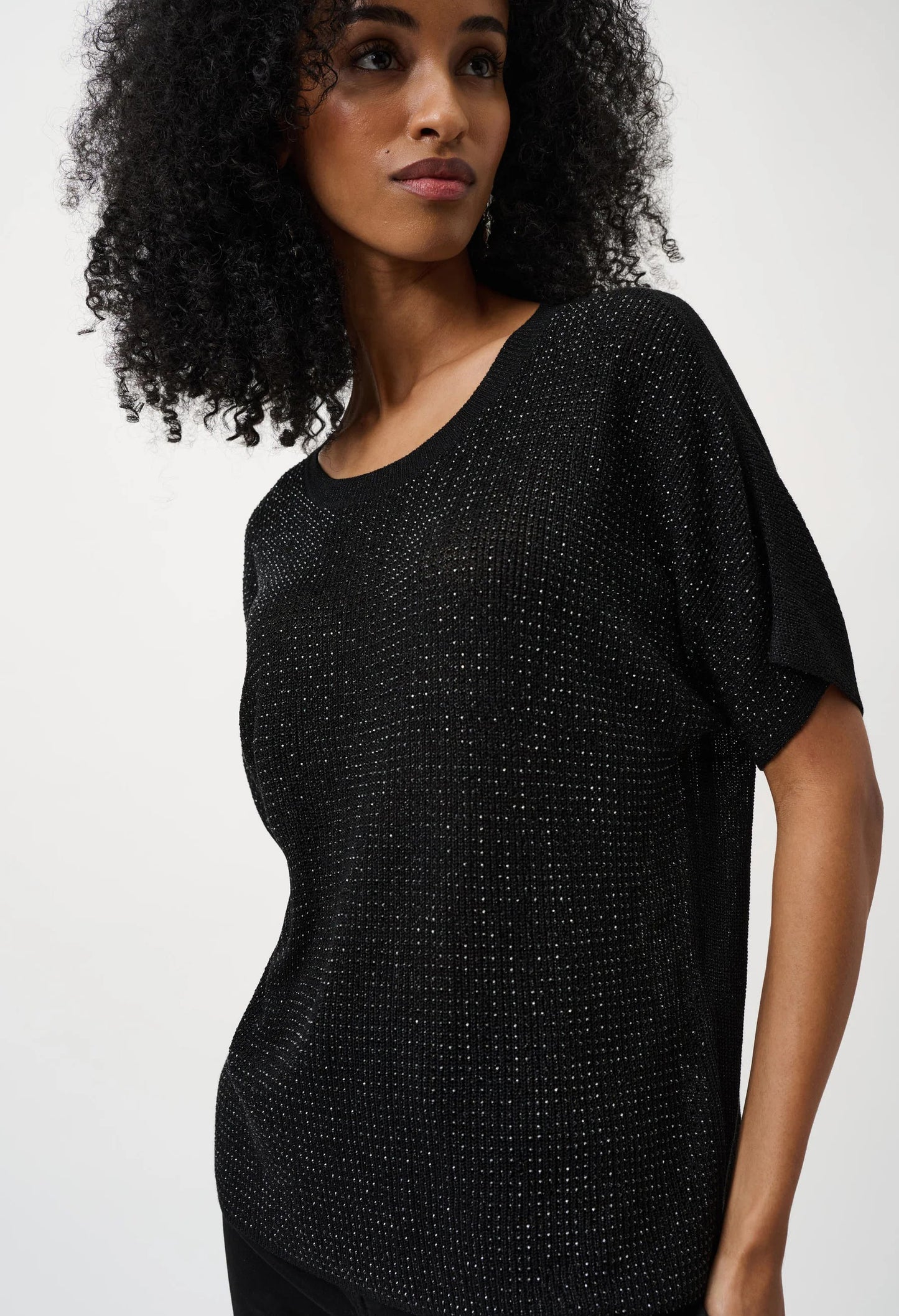Metallic Knitted T-shirt with Rhinestones