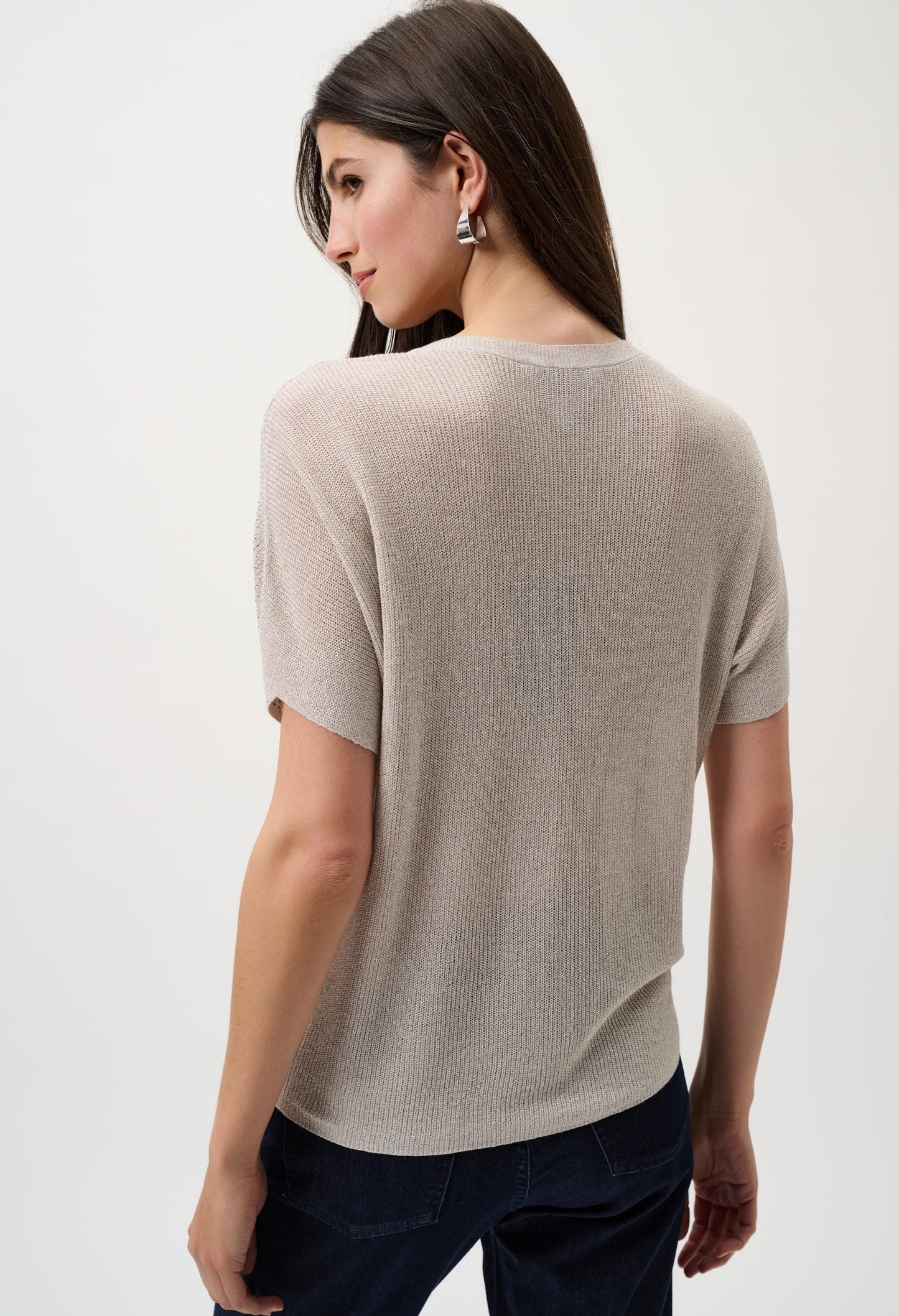 Metallic Knitted T-shirt with Rhinestones