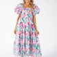 Puff Sleeve Floral Midi Dress