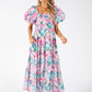 Puff Sleeve Floral Midi Dress