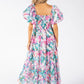 Puff Sleeve Floral Midi Dress