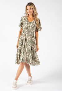 Vine Print Midi Dress