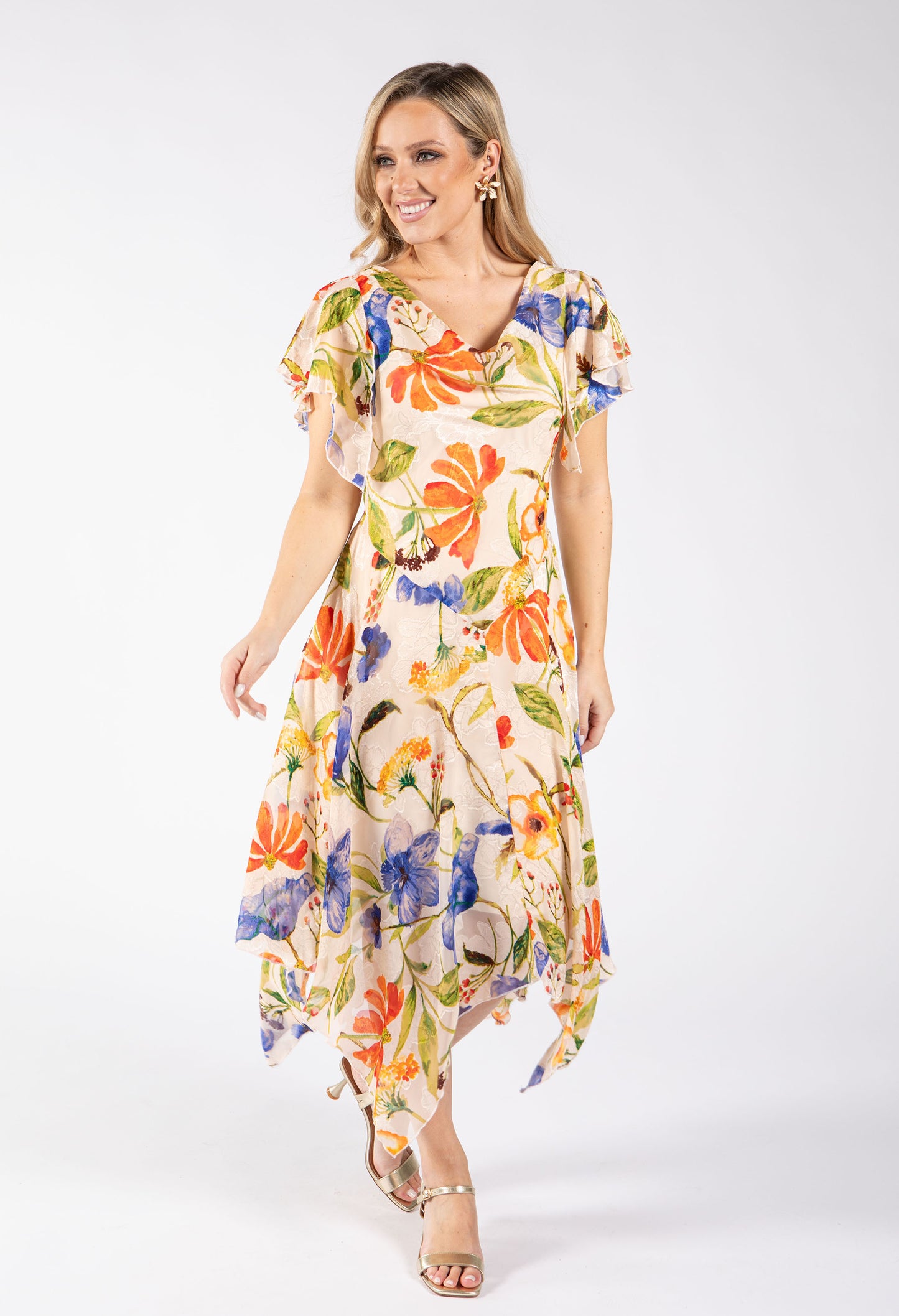 Asymmetrical Floral Print Midi Dress