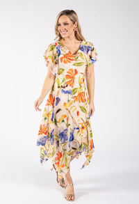Asymmetrical Floral Print Midi Dress