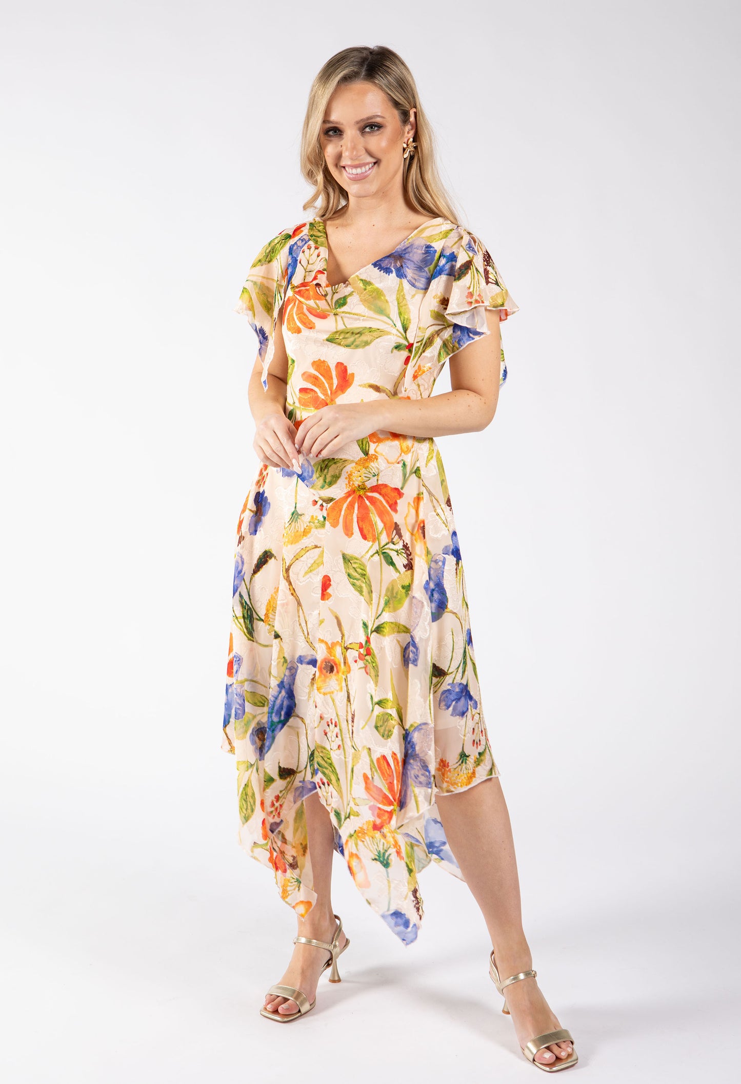 Asymmetrical Floral Print Midi Dress