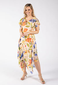 Asymmetrical Floral Print Midi Dress