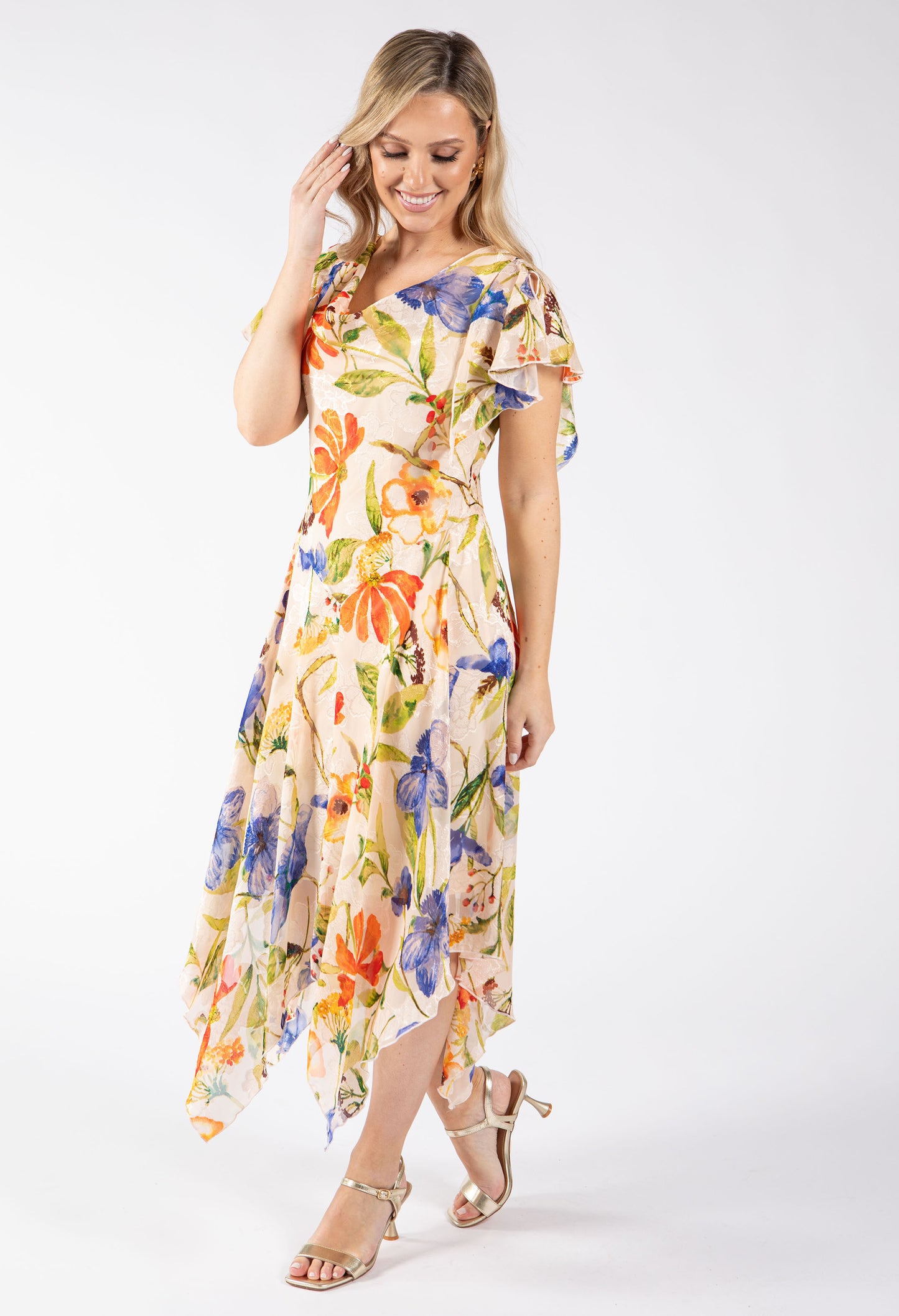 Asymmetrical Floral Print Midi Dress