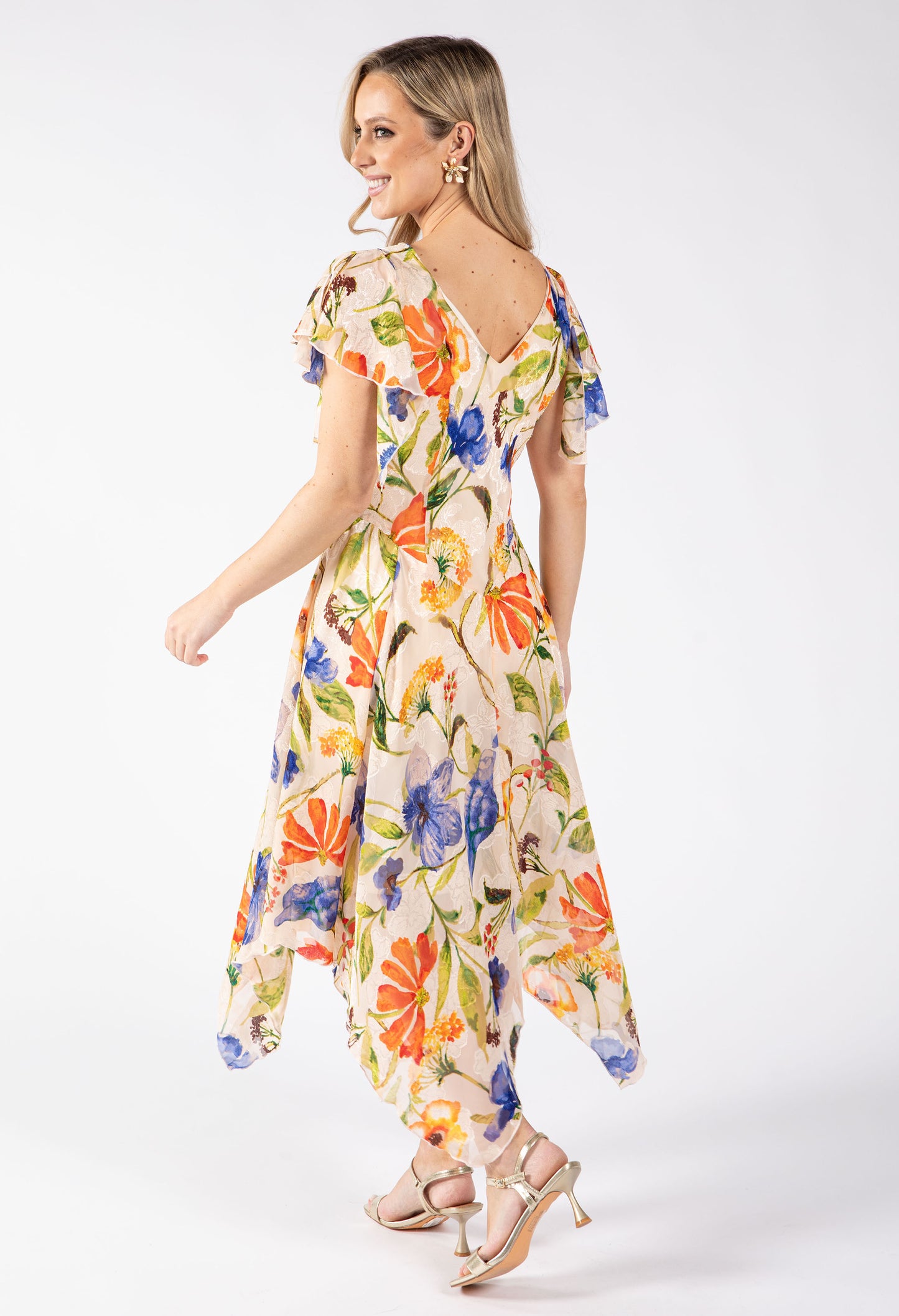Asymmetrical Floral Print Midi Dress