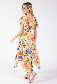 Asymmetrical Floral Print Midi Dress