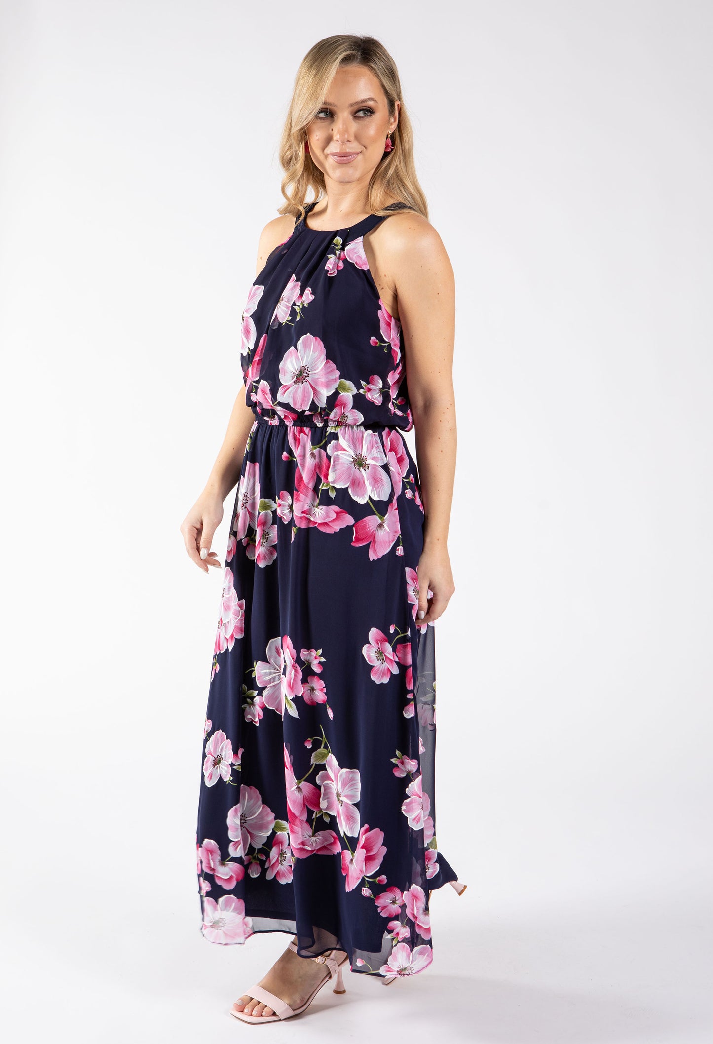 Floral Print Halter Maxi Dress