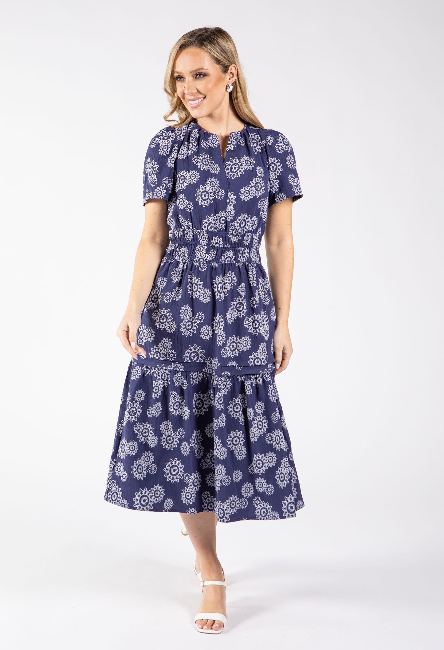 Floral Print Tiered Midi Dress