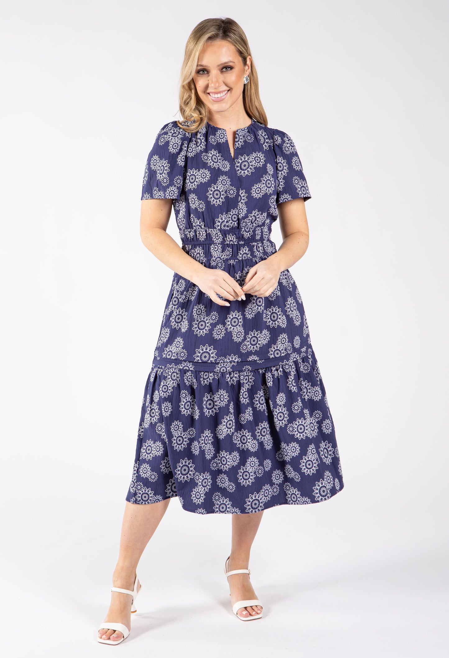 Floral Print Tiered Midi Dress