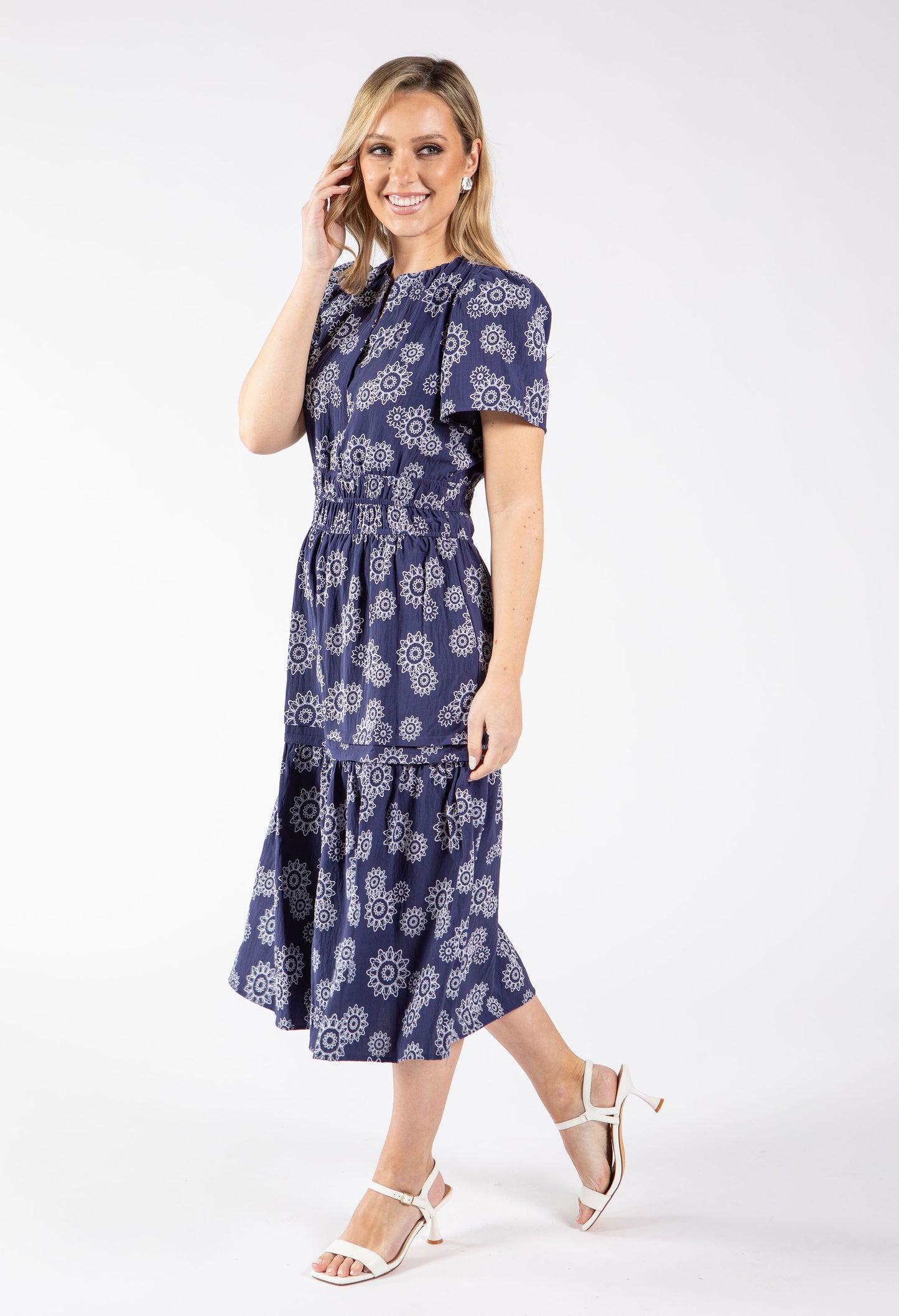 Floral Print Tiered Midi Dress
