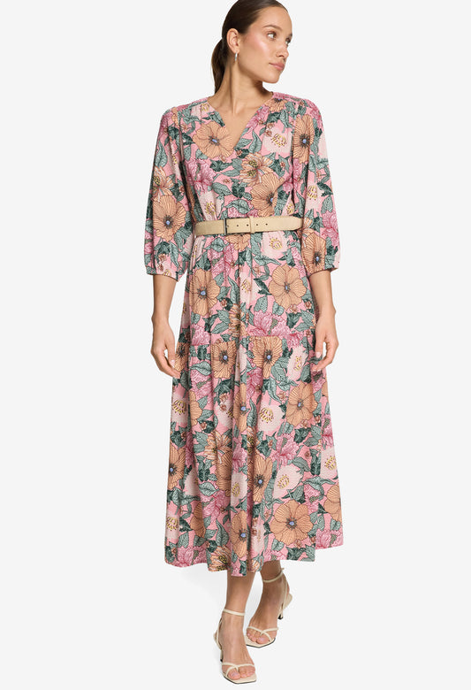 Floral Belted Midi Dress