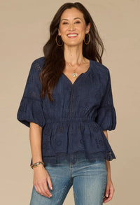 Bubble Sleeve Crochet Peplum Top