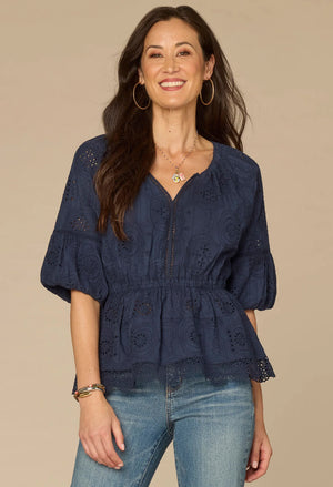 Bubble Sleeve Crochet Peplum Top