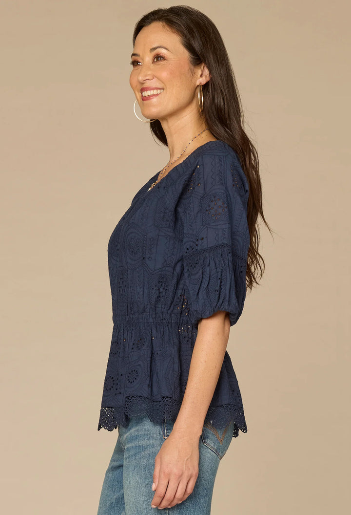 Bubble Sleeve Crochet Peplum Top
