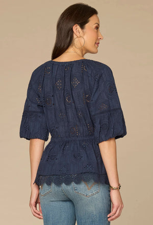Bubble Sleeve Crochet Peplum Top